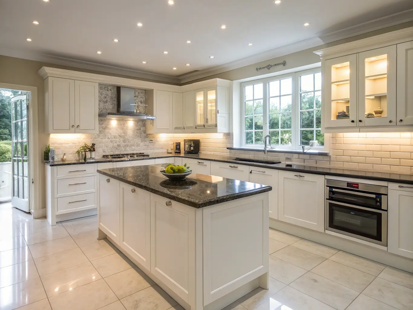 An interior shot of a beautifully remodeled kitchen, featuring modern appliances, custom cabinetry, and stylish finishes. The lighting is warm and inviting, showcasing the functionality and design of the space.